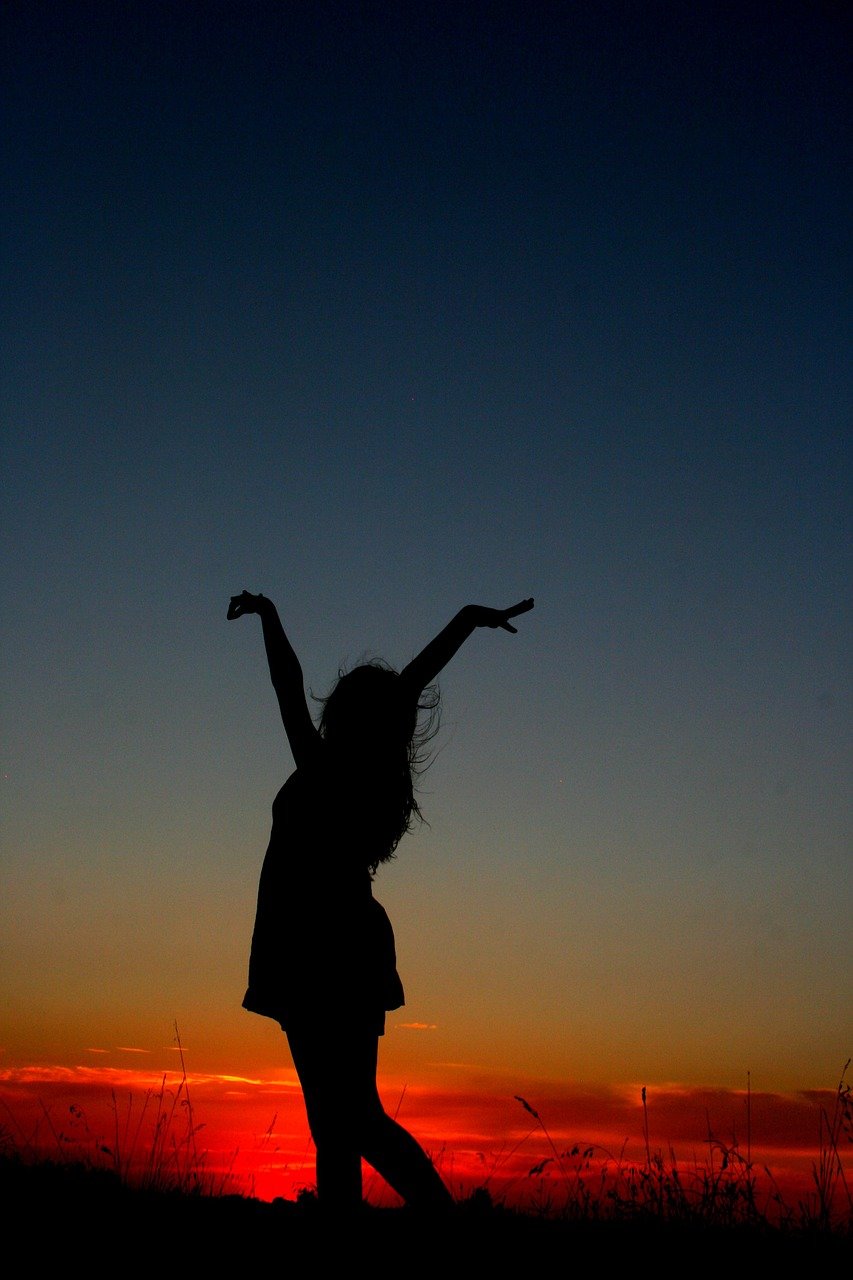 sunset, girl, dance